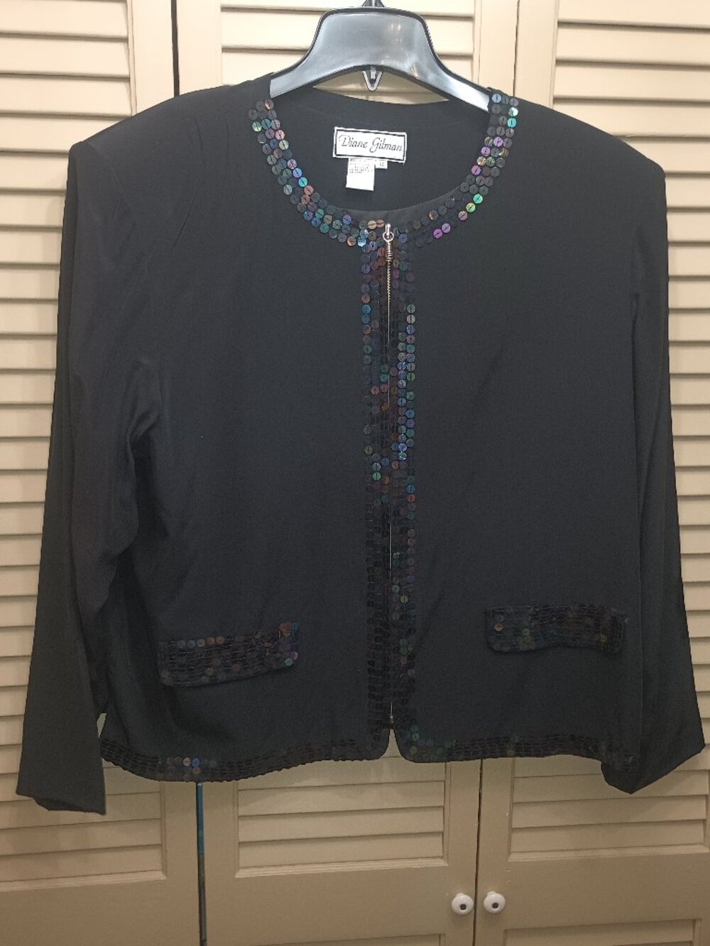 Vintage Diane Gilman 100% Silk Black Sequin Blazer Jacket & Matching Tank Sz 1X